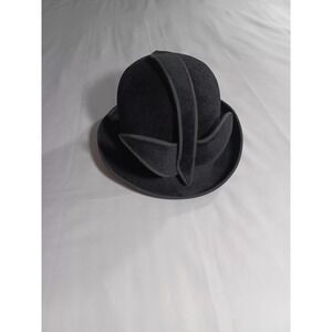 Vintage Jack McConnell Hat Dress Fitted Womens Medium Black Sculpted Felt 60s